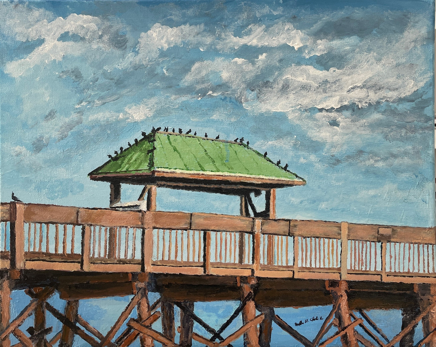 Old Folly Beach Pier in South Carolina Canvas Print of Original Painting