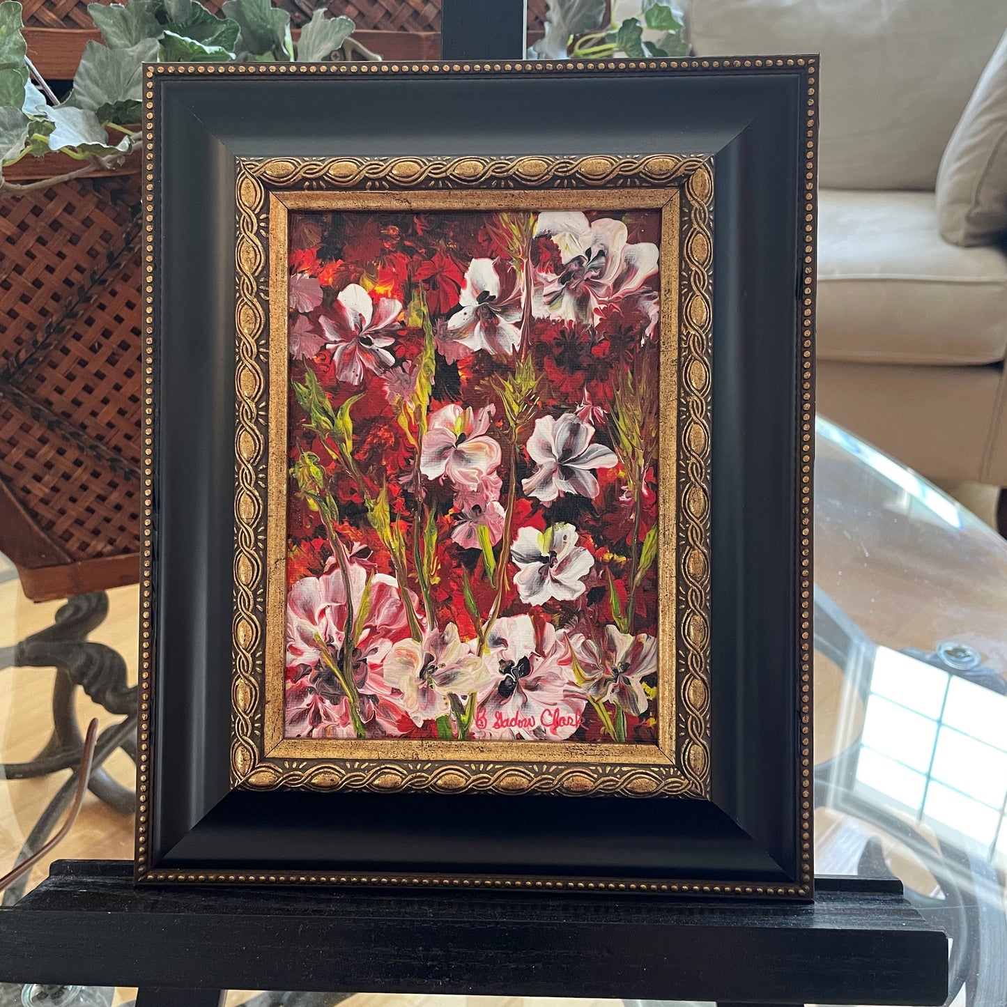 Red and White Wildflowers Original Painting by Brenda Gadow Clark