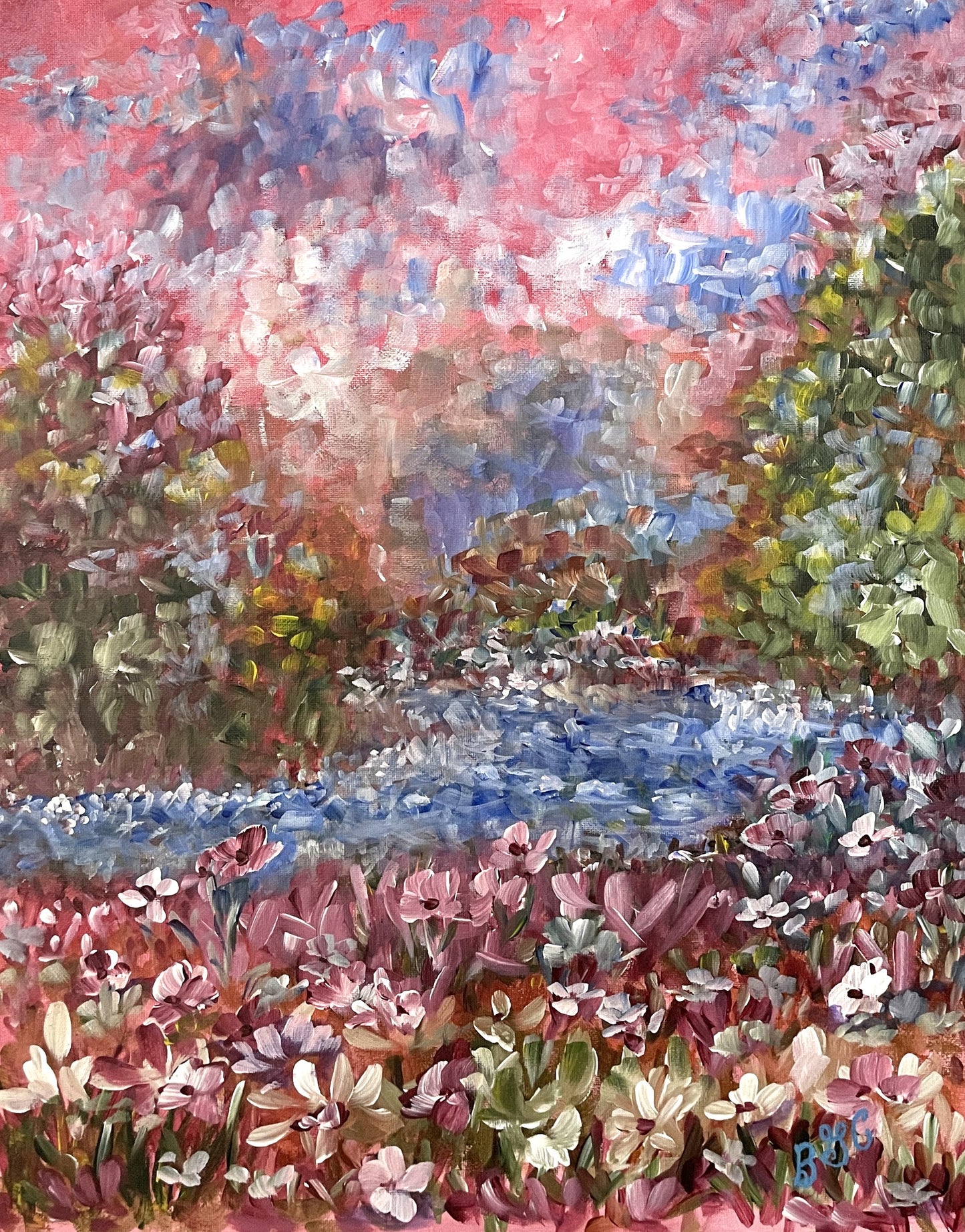 Flowers on the River Hand Painted Original by Brenda Gadow Clark
