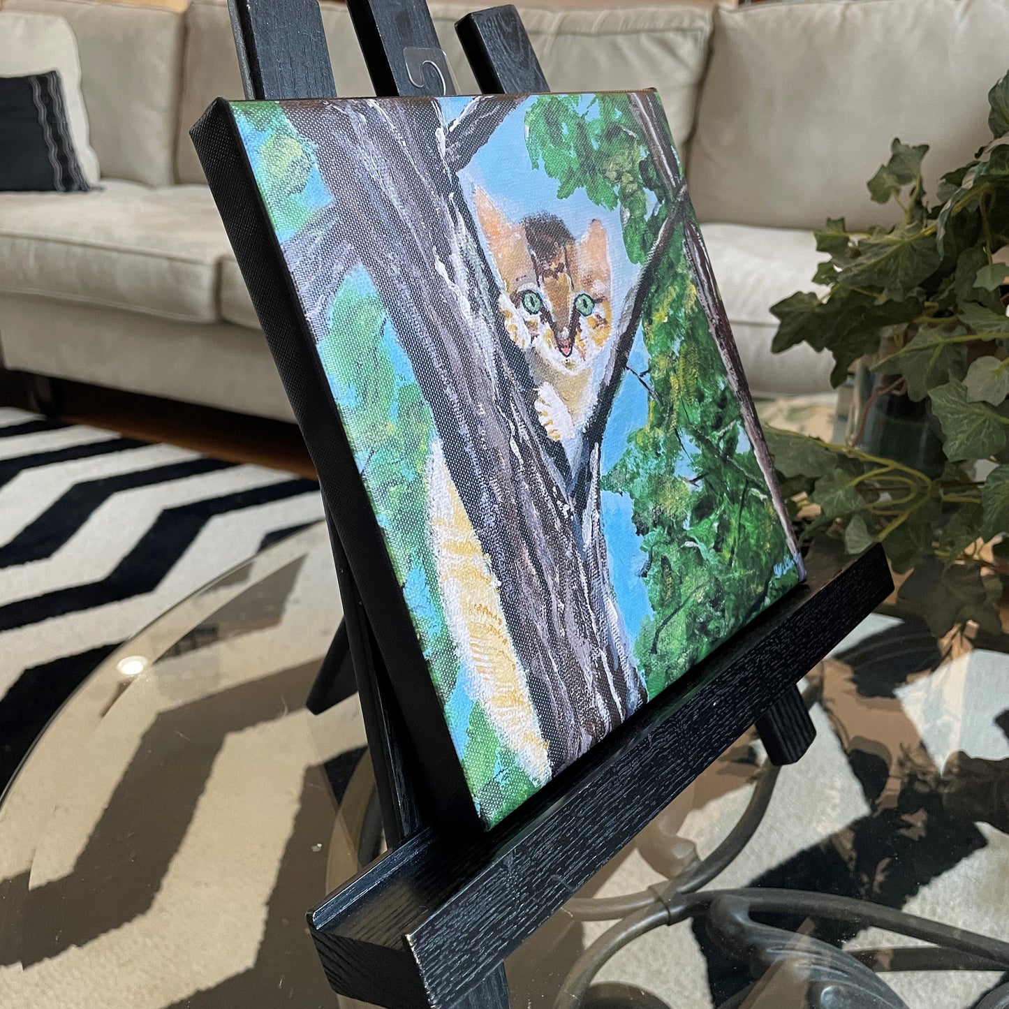 Kitten Cat in Tree Canvas Print of Original Painting in Frame
