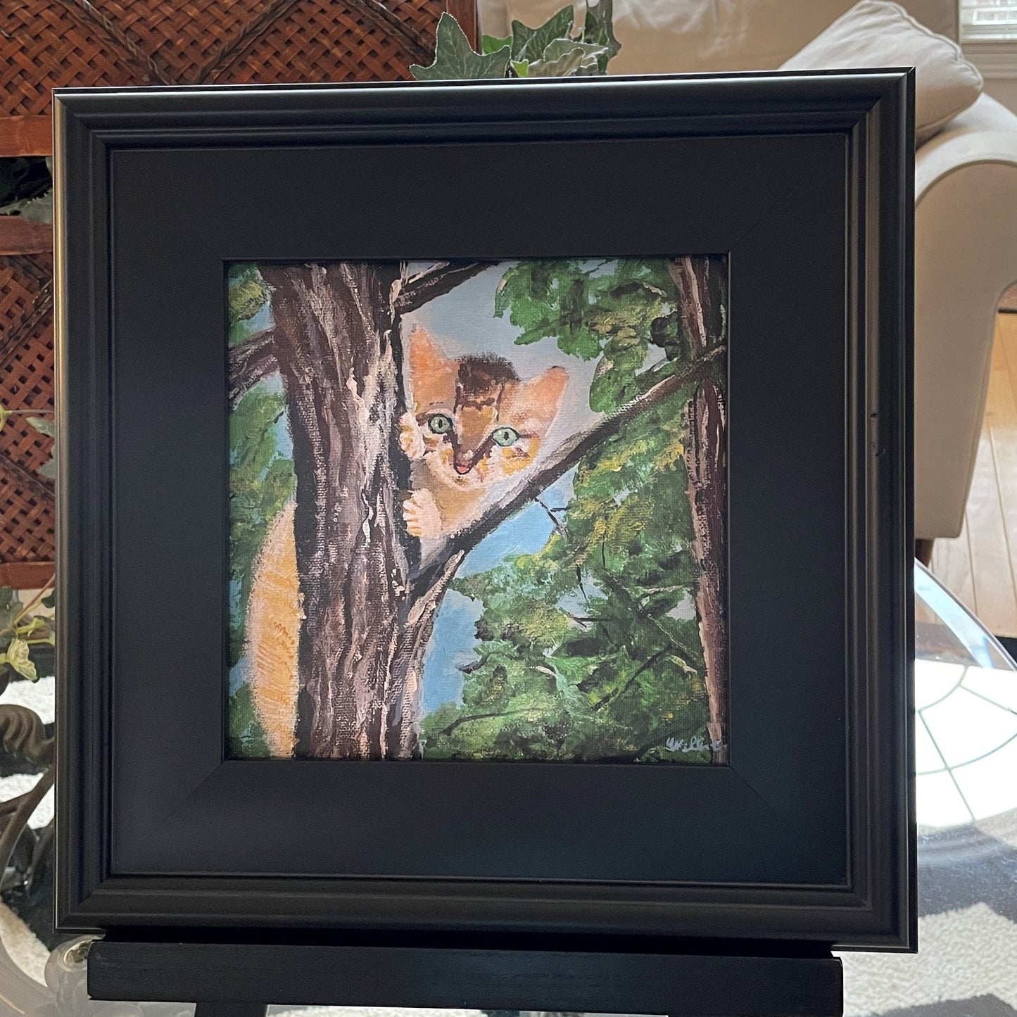 Kitten Cat in Tree Canvas Print of Original Painting in Frame