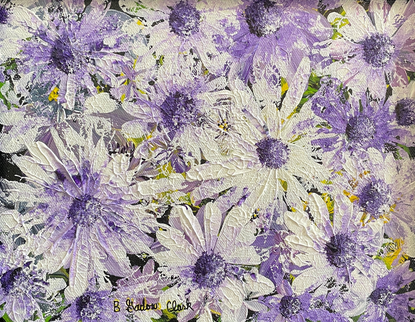 Original Abstract Painting of Purple and White Daisy Flowers by Brenda Gadow Clark