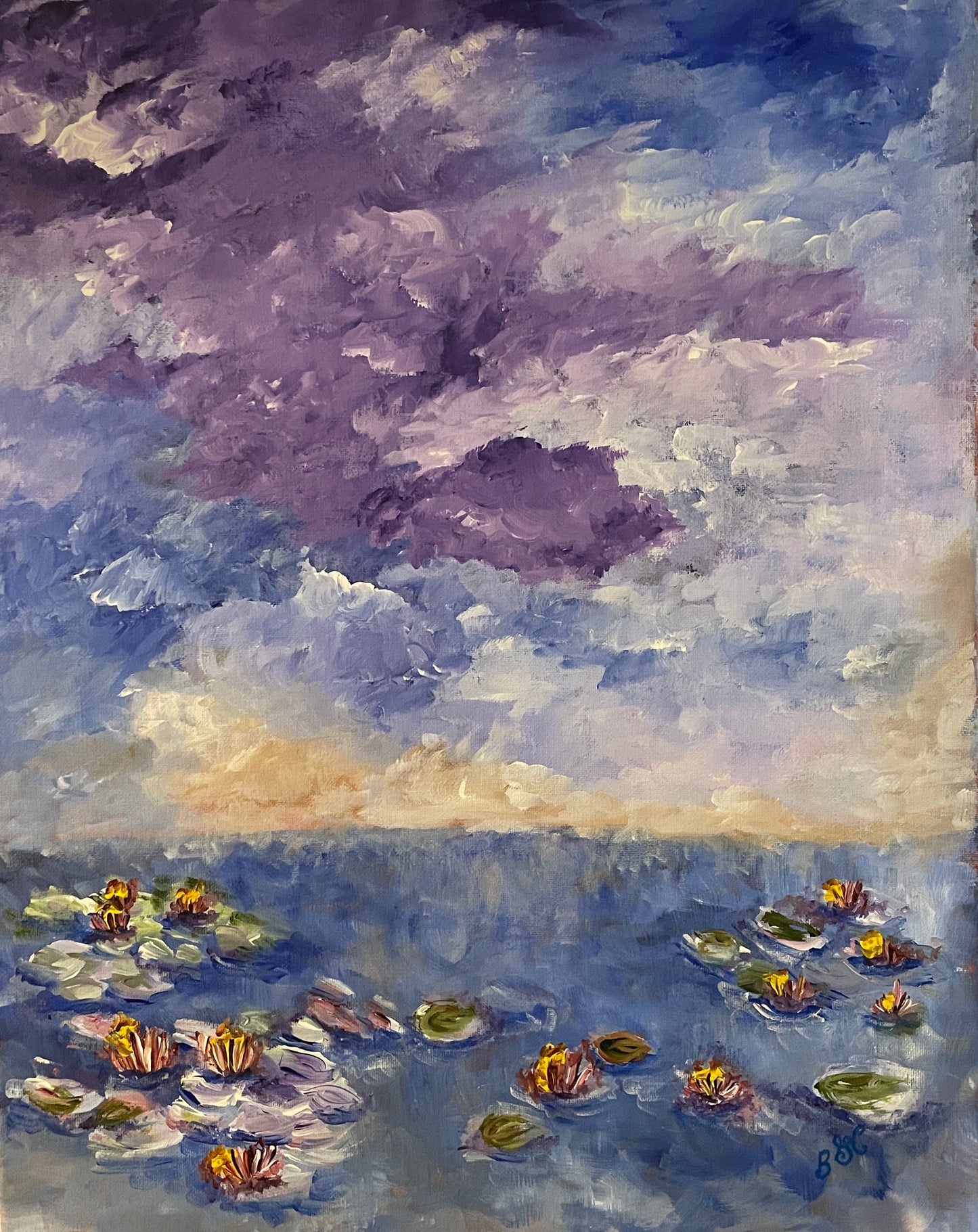 Water Lilies Inspired by Claude Monet Hand Painted Original by Brenda Gadow Clark