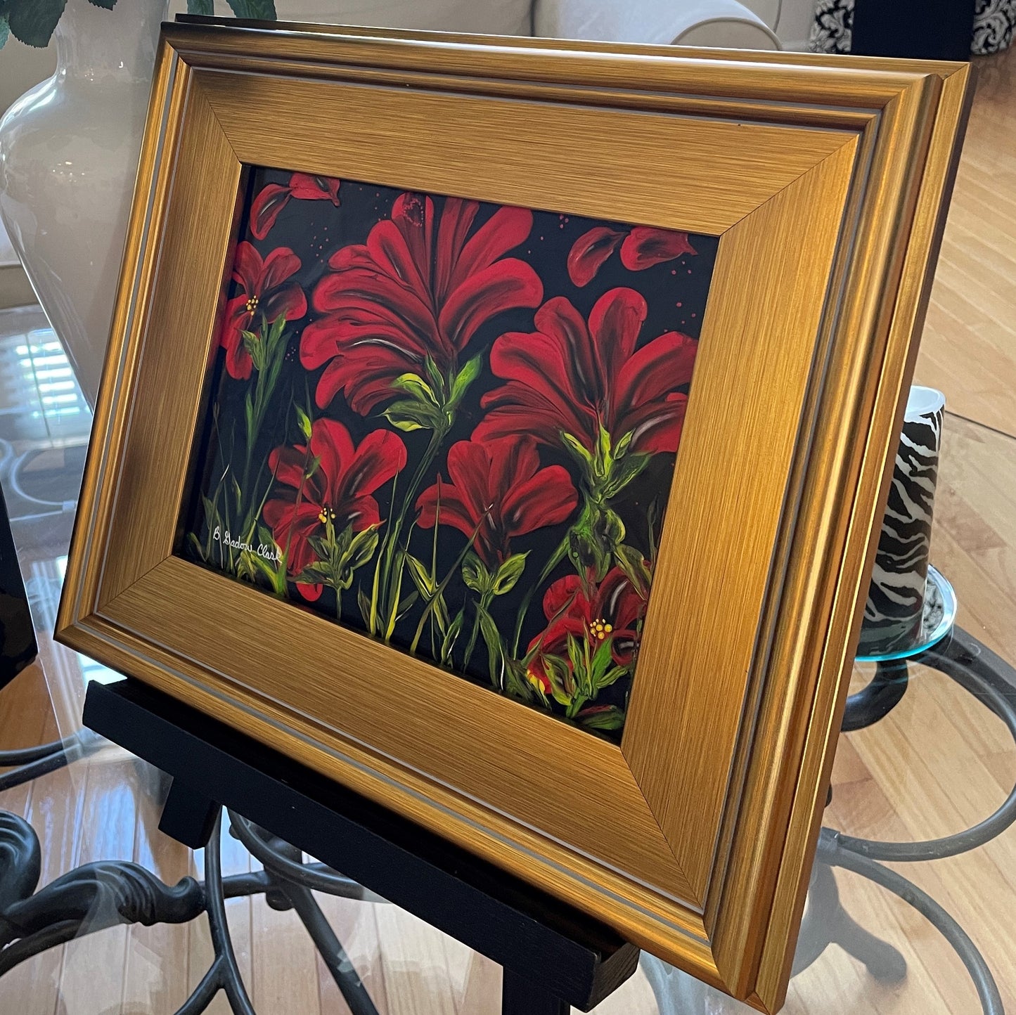 Red Wildflowers Original Painting with Hidden Heart