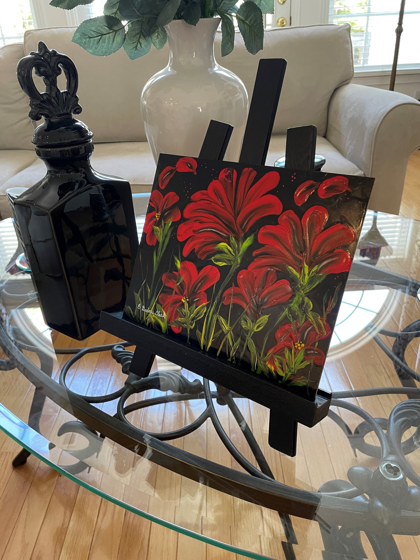 Red Wildflowers Original Painting with Hidden Heart