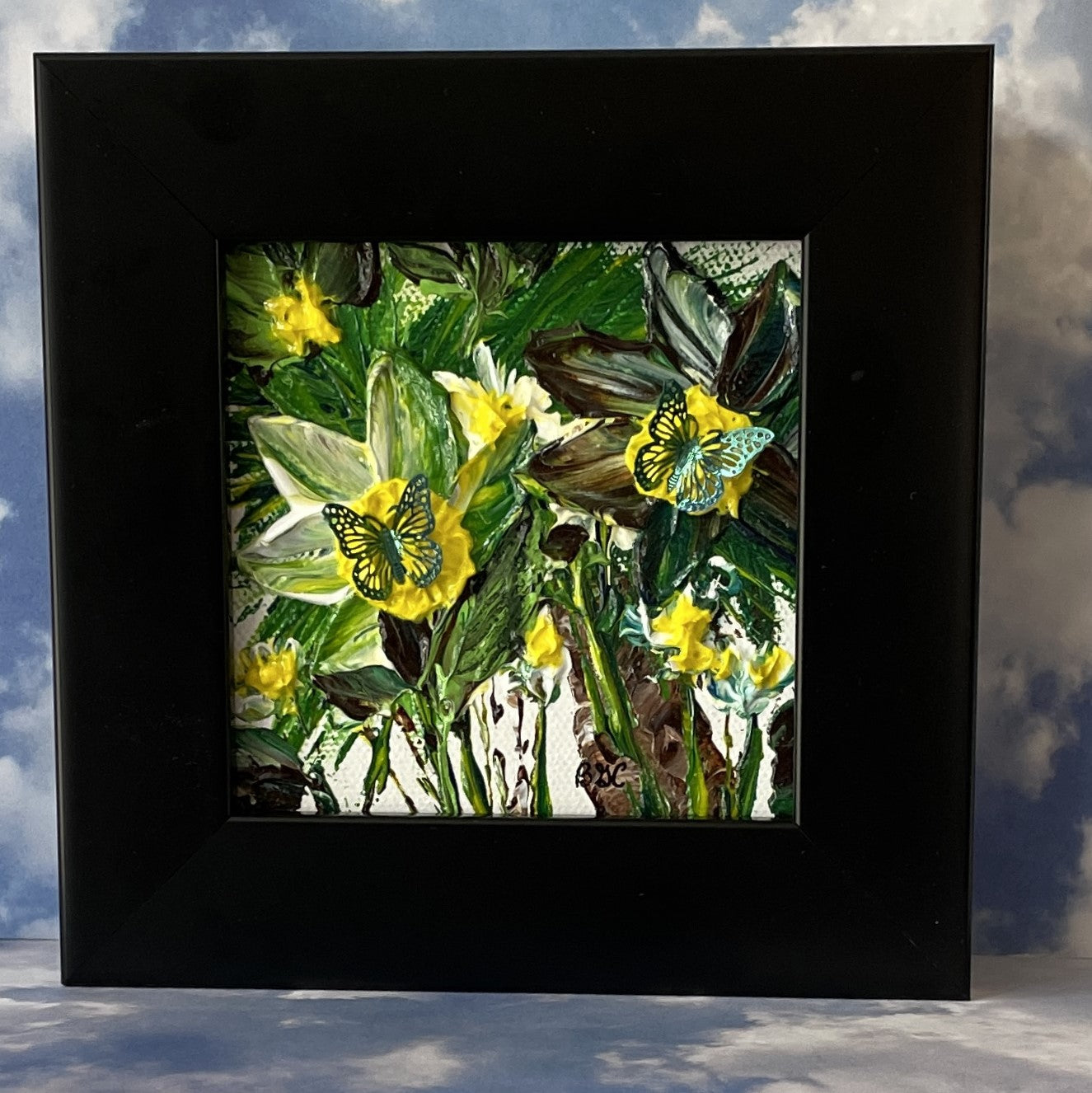 Abstract Flowers Original Painting in Frame Thick Impasto Painting