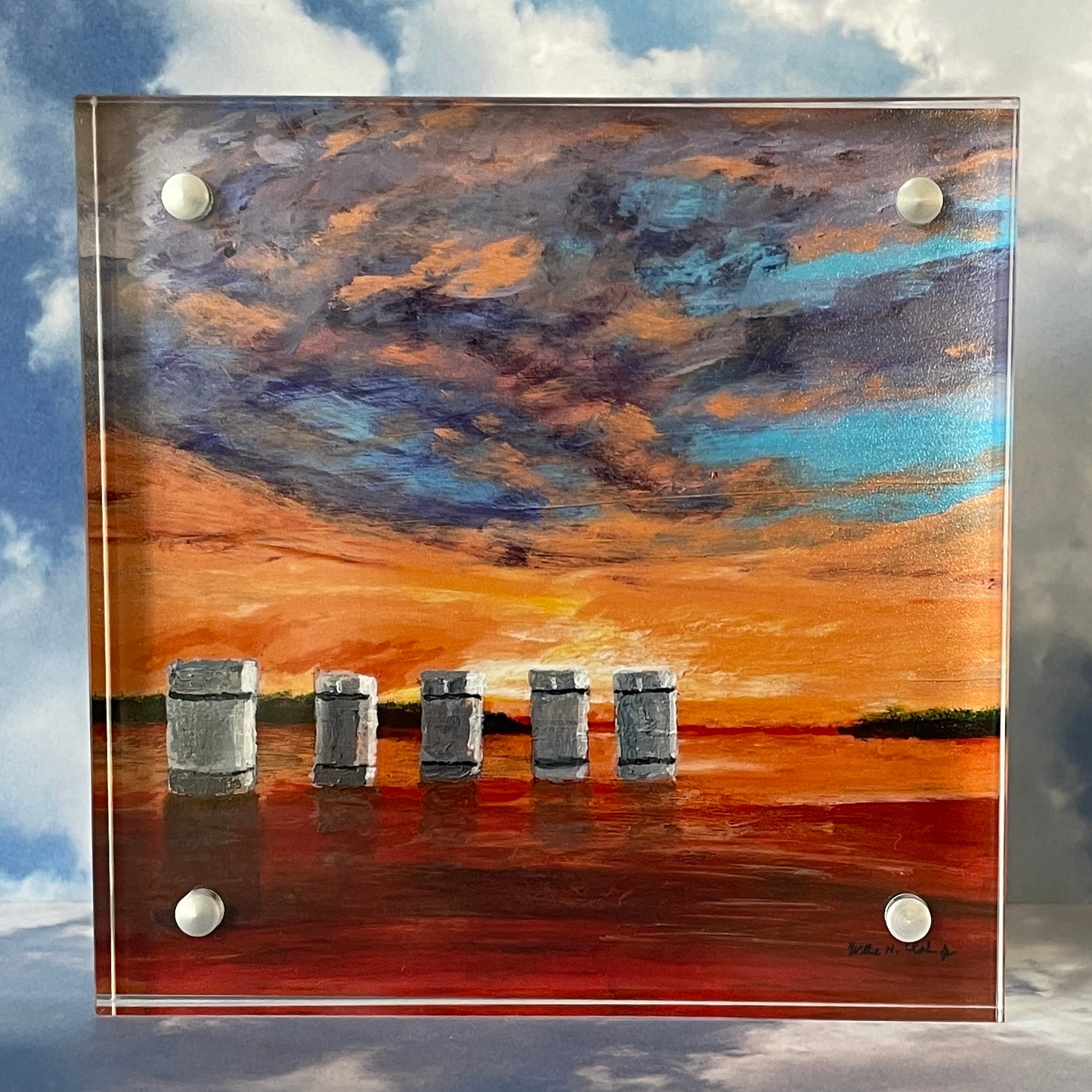 Lake Murray Dam in South Carolina Mini Print of Original Painting 5 Towers