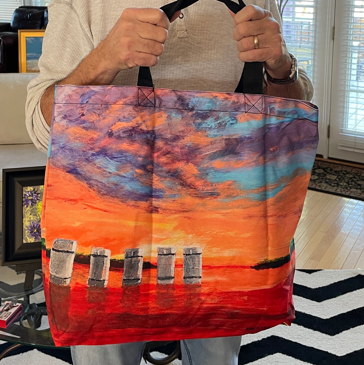 Painting of 5 Towers at Lake Murray Dam in South Carolina on a Tote Bag