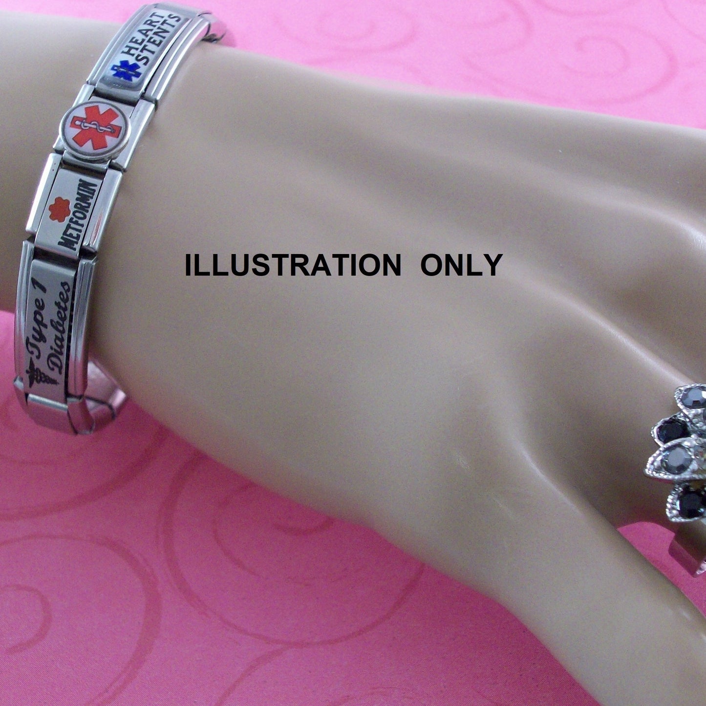 Breast Cancer Medical ID Alert Italian Charm Bracelet No Needle or Blood Pressure on RIGHT Arm by Gadow Jewelry