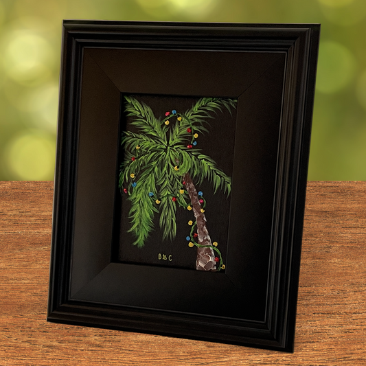 Original Painting of Palm Tree with Christmas Lights