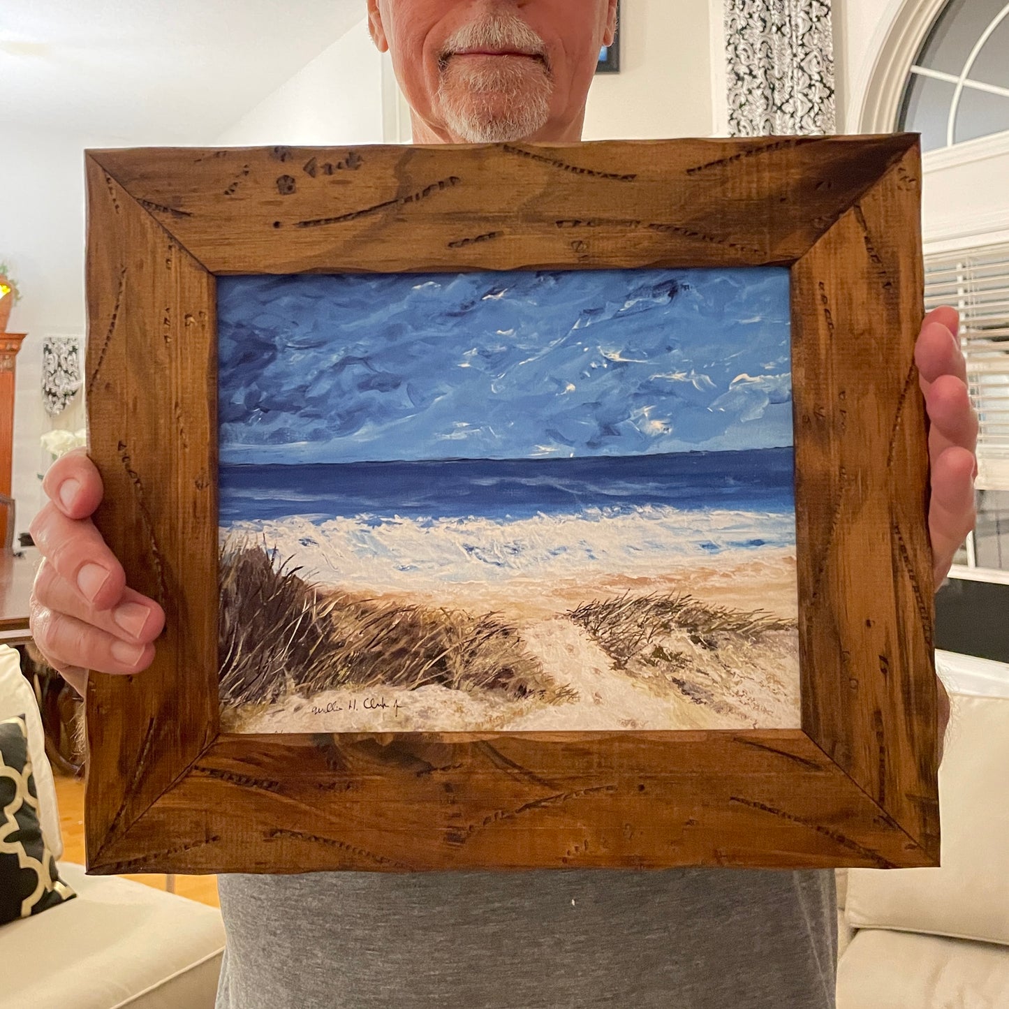 Breading Waves on Beach Print of Original Painting in Frame
