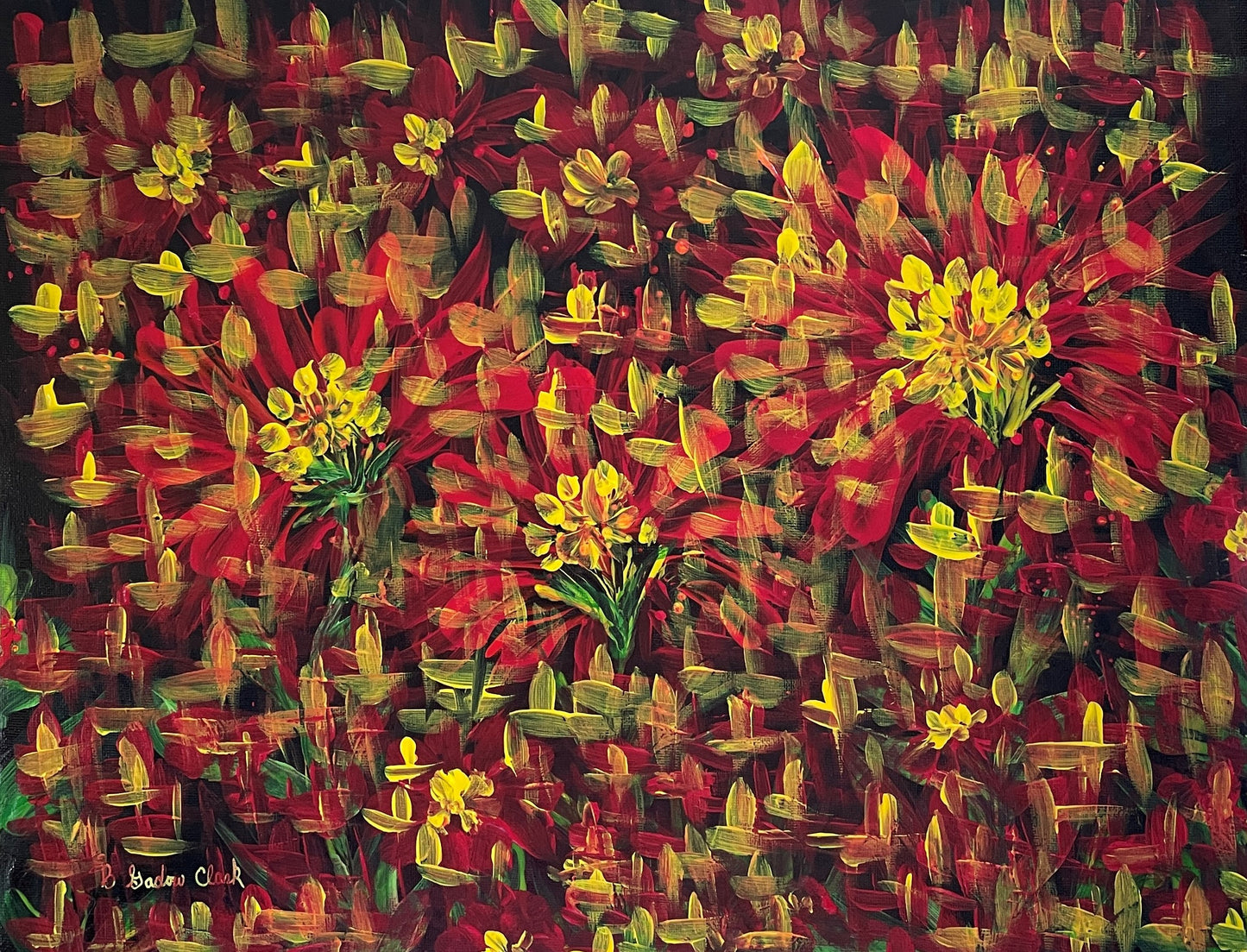Abstract Painting of Multi-Color Flowers with Basketweave Effect Award Winning
