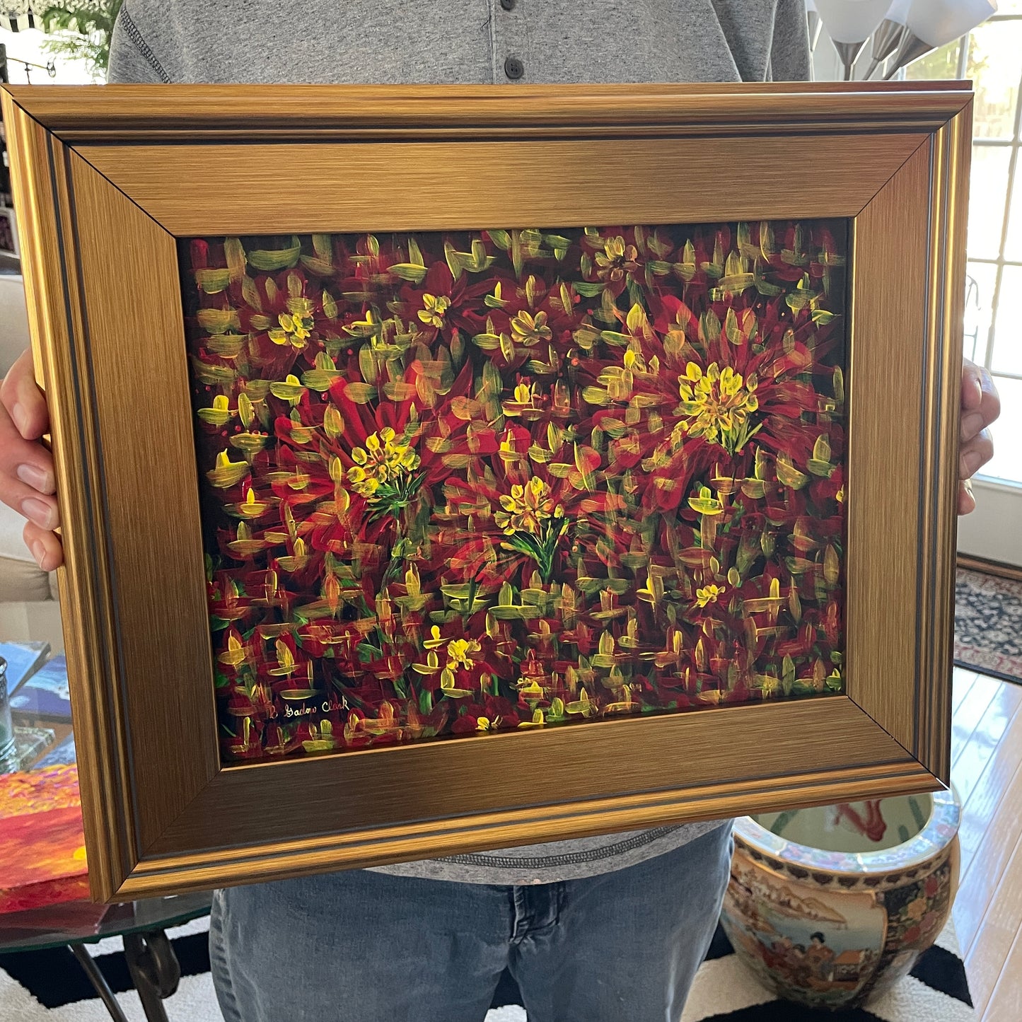 Abstract Original Painting of Multi-Color Flowers with a basketweave effect