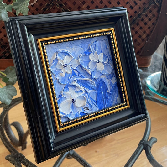 Original Abstract Thick impasto Painting Blue and White Flowers