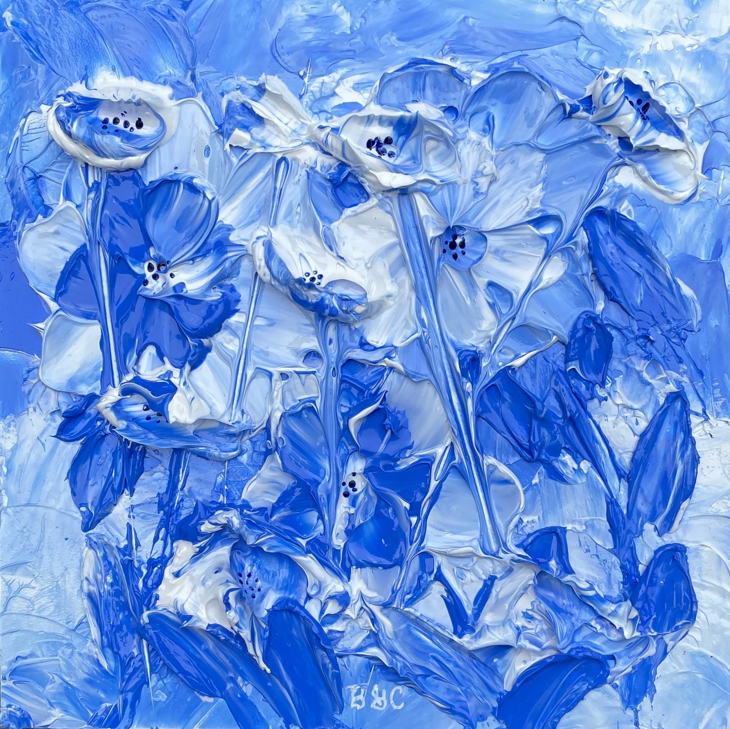 Blue Wild Flowers Wildflowers Original Impasto Thick Painting