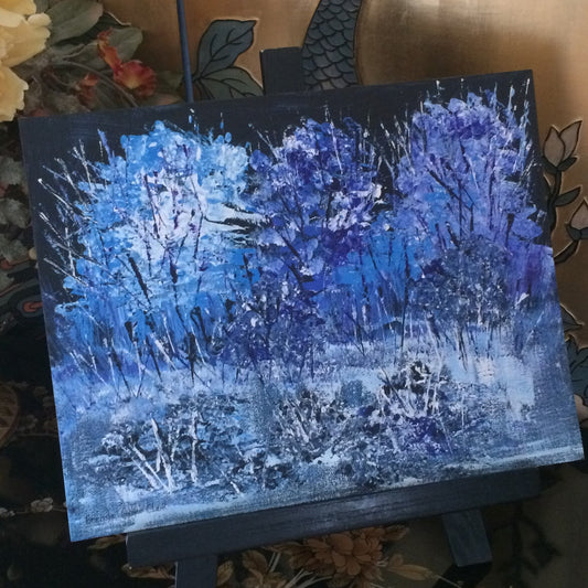 Landscape of Blue Trees and White Snow Paper Print of Original Painting