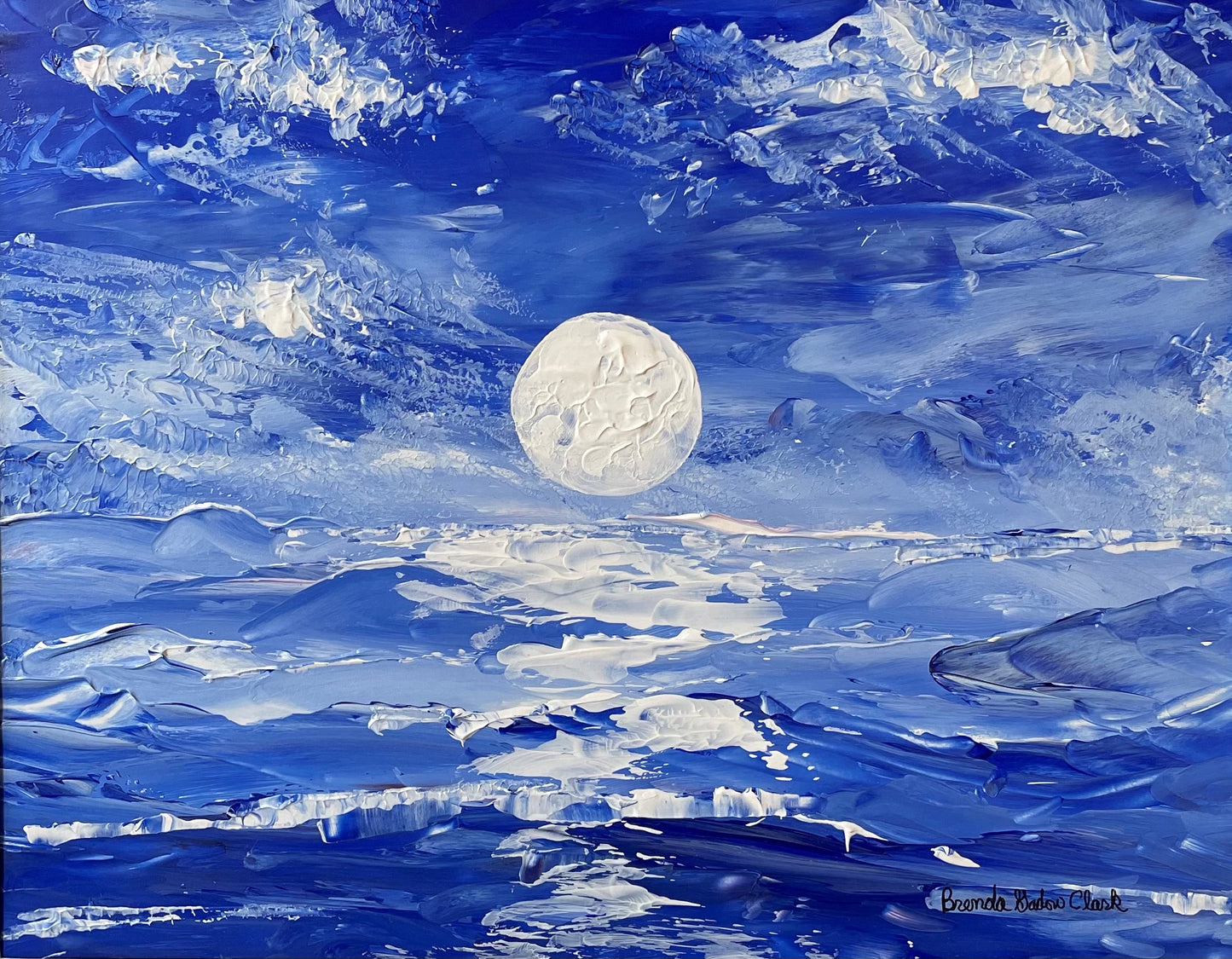 Moon Sea Ocean Blue Paper Print of Original Painting