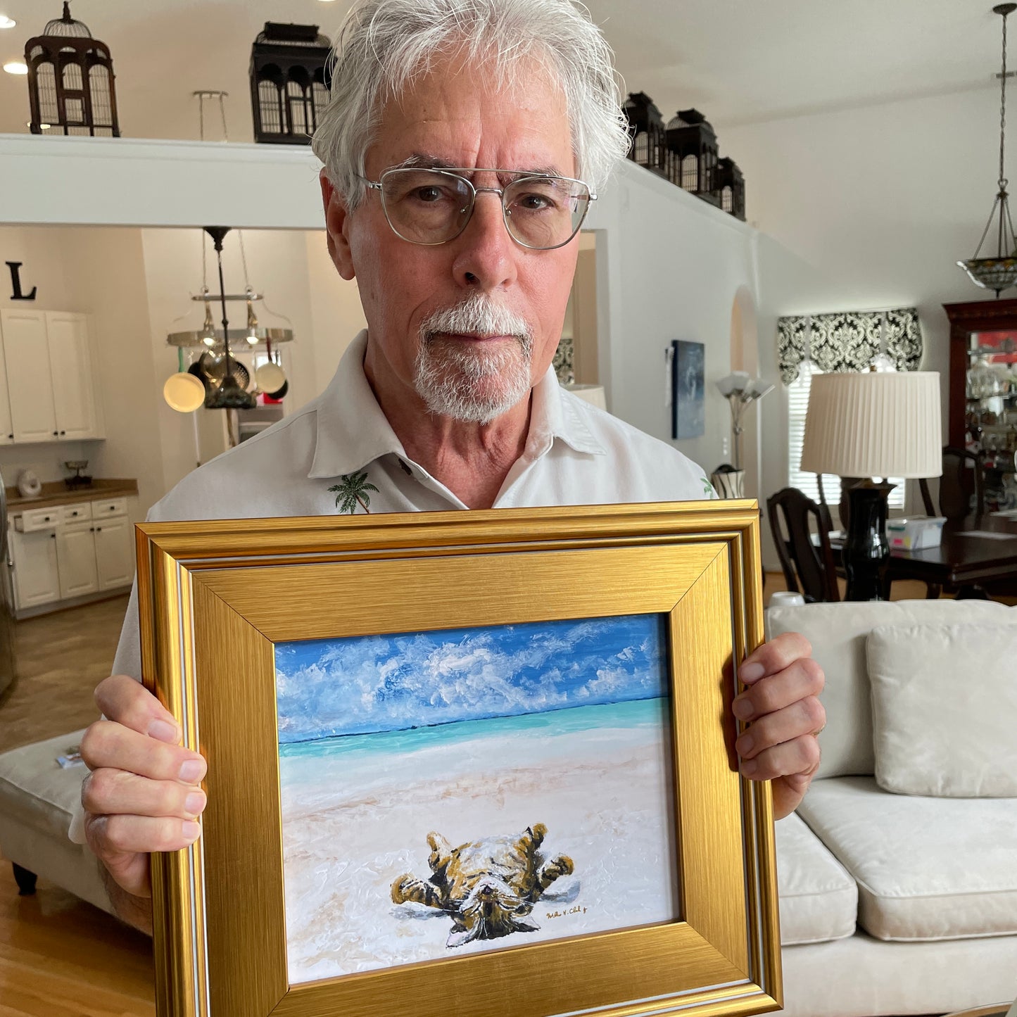 Catnap at the Beach Print of Original Painting in Frame by Willie H. Clark, Jr.