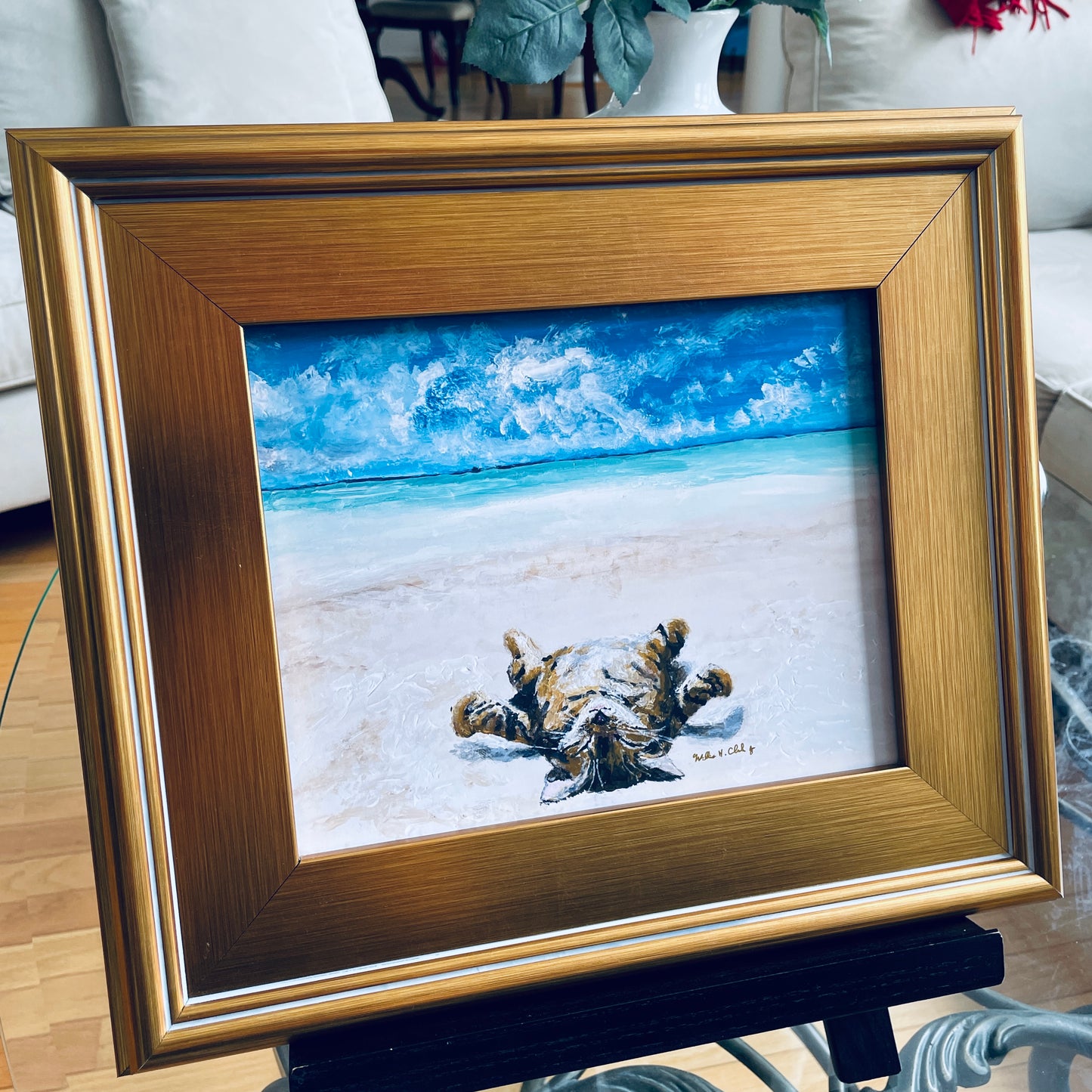 Catnap at the Beach Print of Original Painting in Frame by Willie H. Clark, Jr.