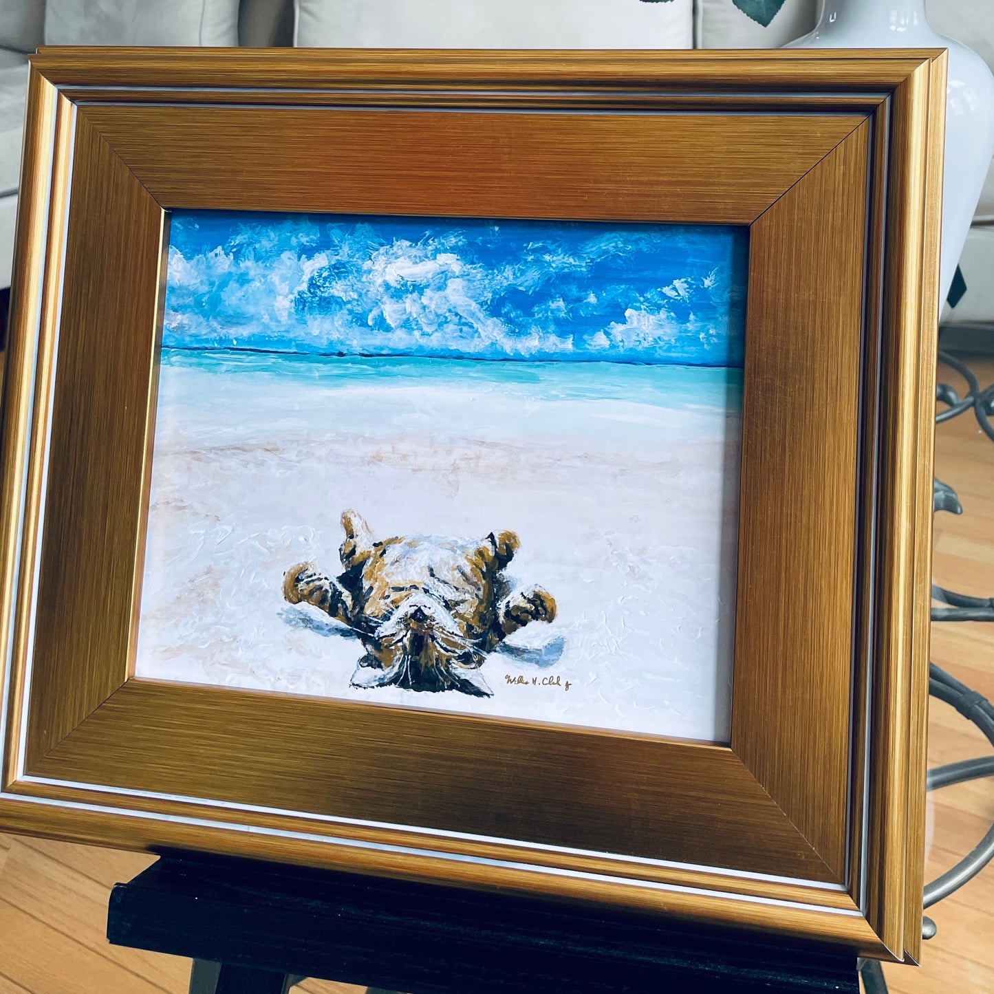 Catnap at the Beach Print of Original Painting in Frame by Willie H. Clark, Jr.