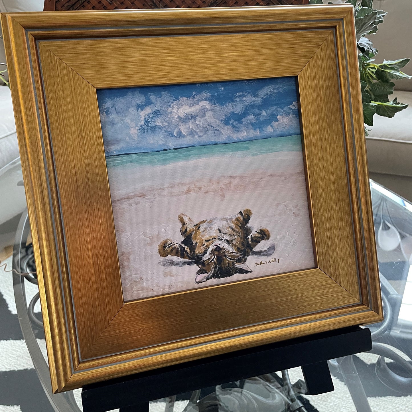 Kitten Cat Sunbathing on Beach Painting by Willie H. Clark, Jr.