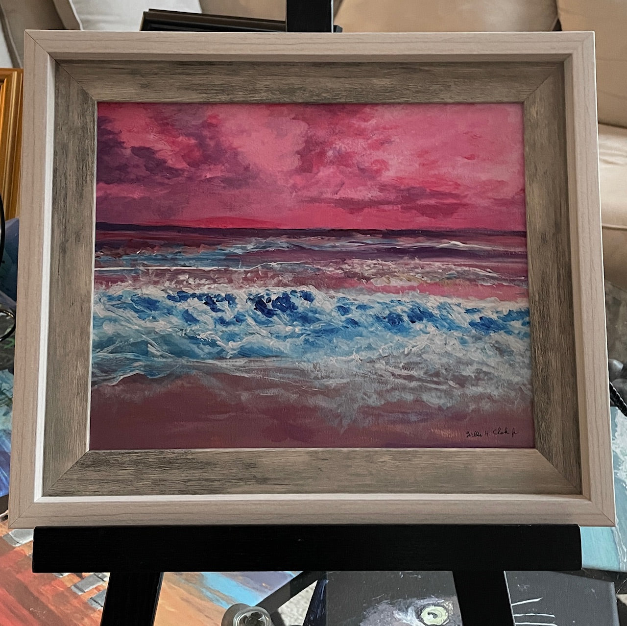 Cinnamon Shore Print in Frame of Original Painting Beach Ocean