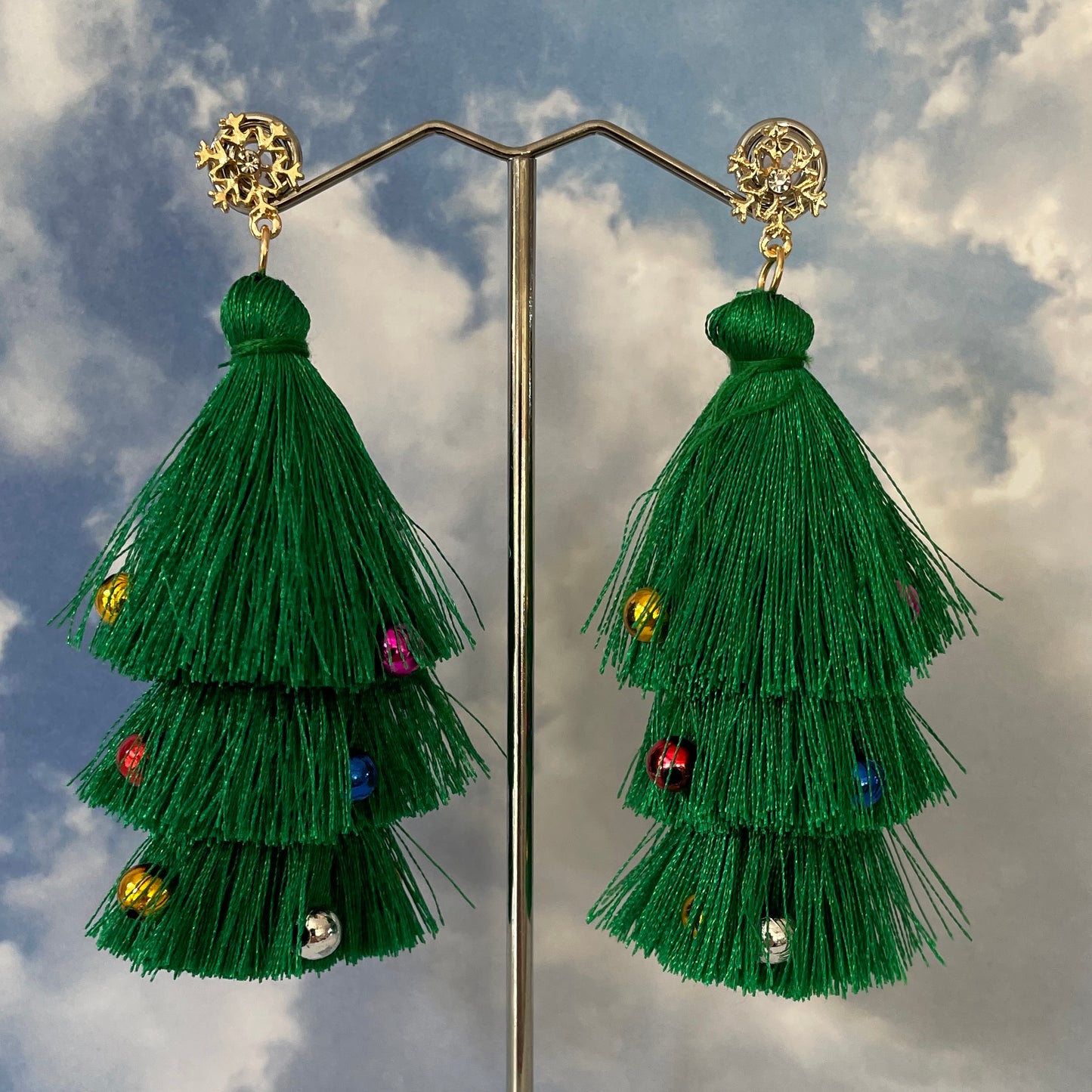Christmas Tree Tassel Earrings with Colorful Balls