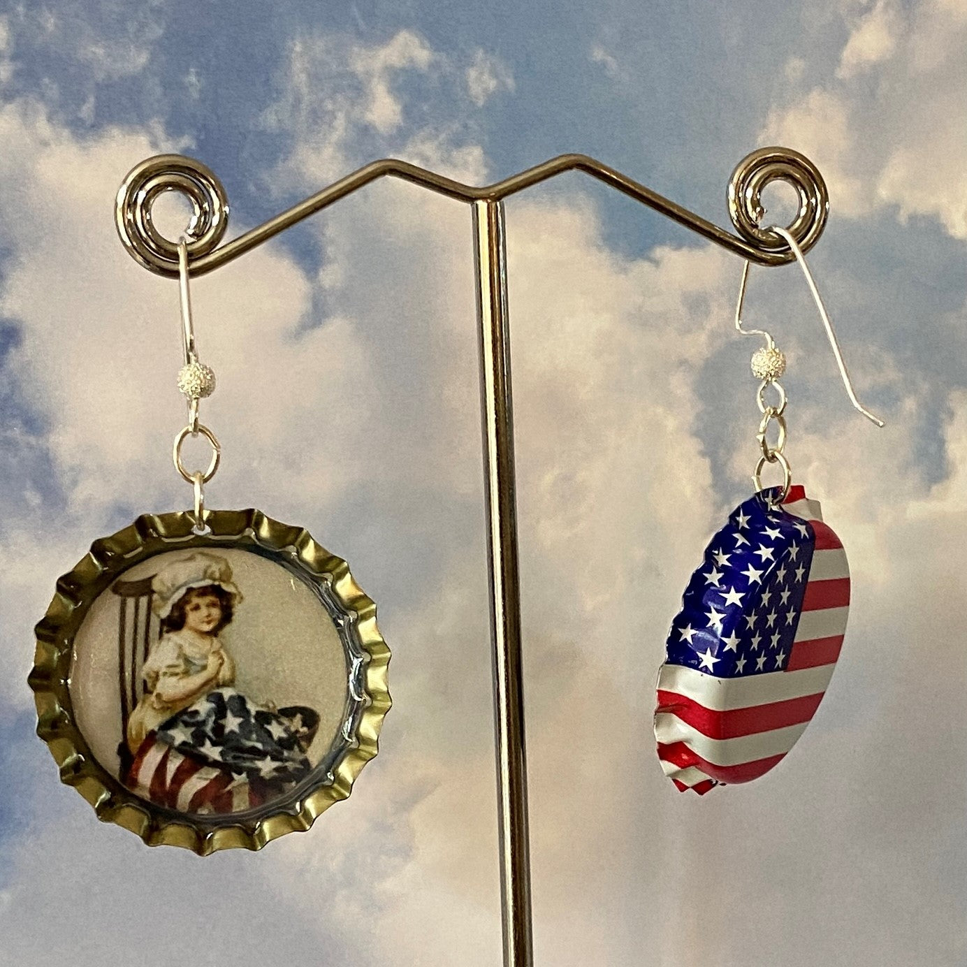 USA Flag Bottle Cap Earrings with Betsy Ross