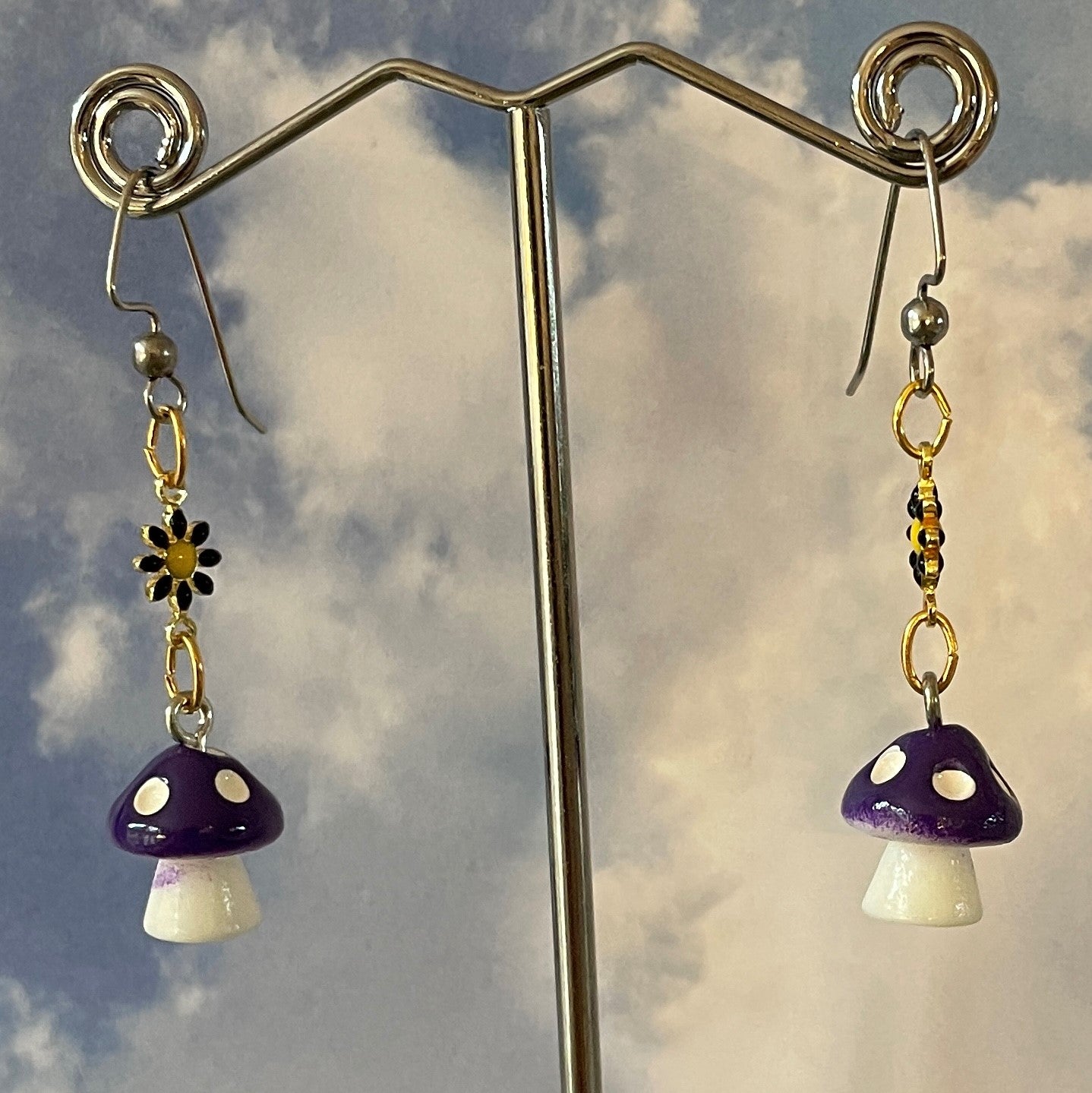 Handmade Purple Mushroom Earrings by Brenda Gadow Clark