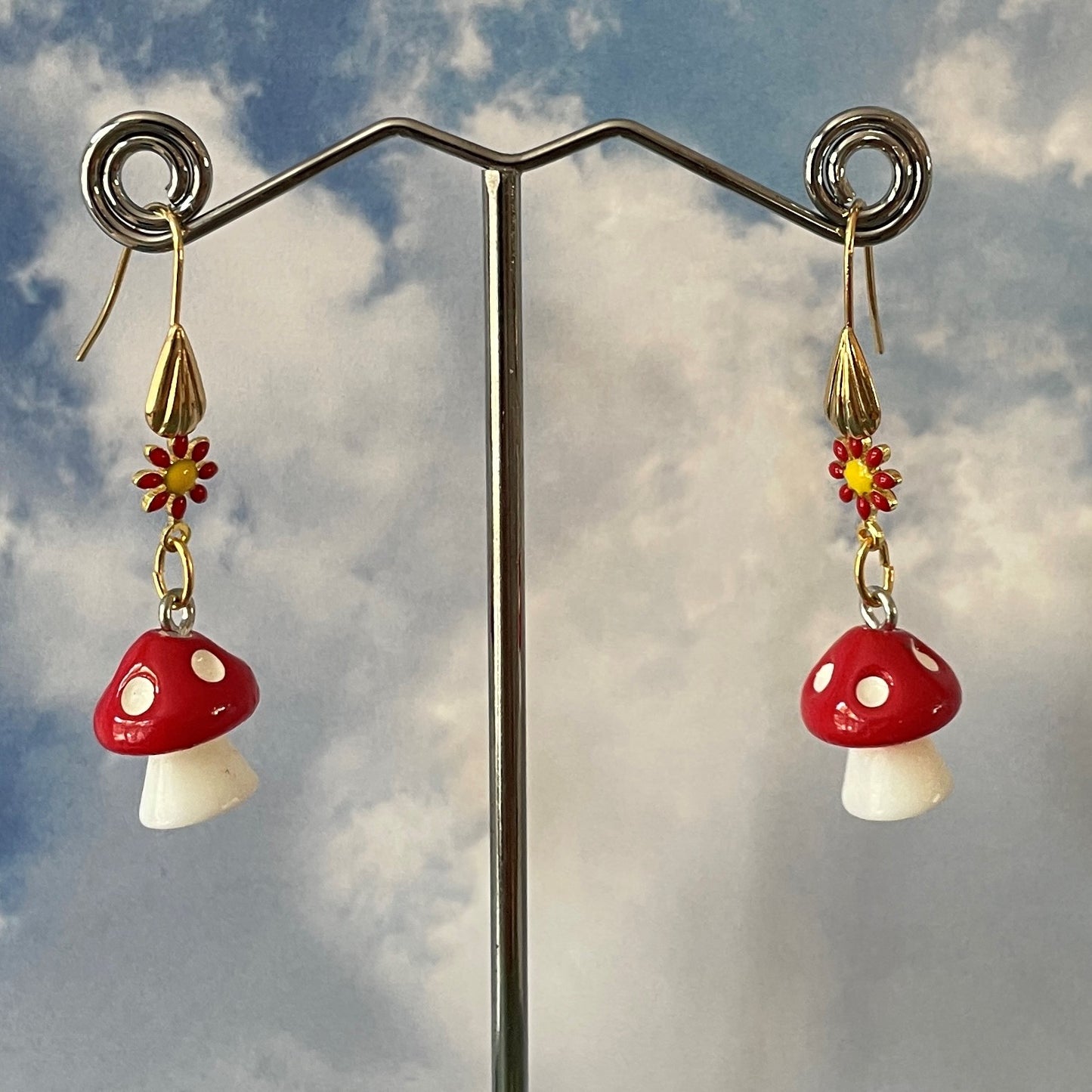 Handmade Red Mushroom Earrings by Brenda Gadow Clark