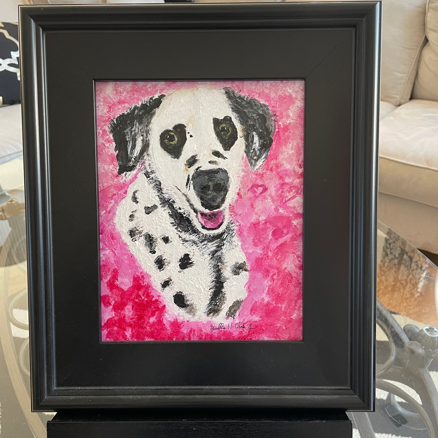Dalmation Dog Black Heart Eyes Original Painting for Valentine's Day