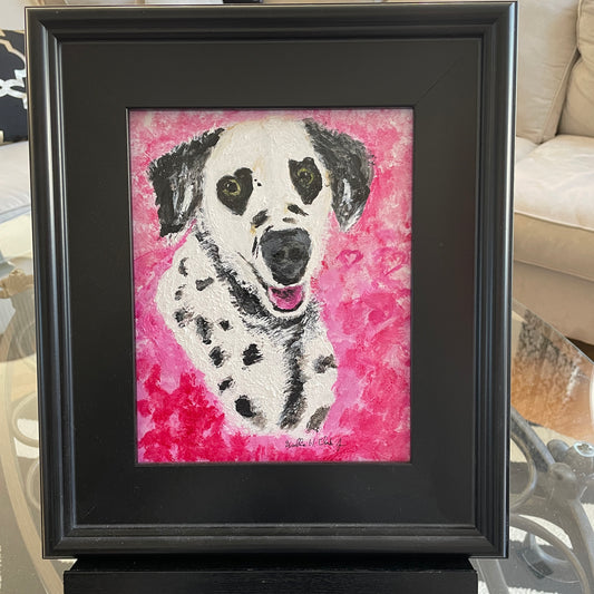 Dalmation Dog Black Heart Eyes Original Painting for Valentine's Day