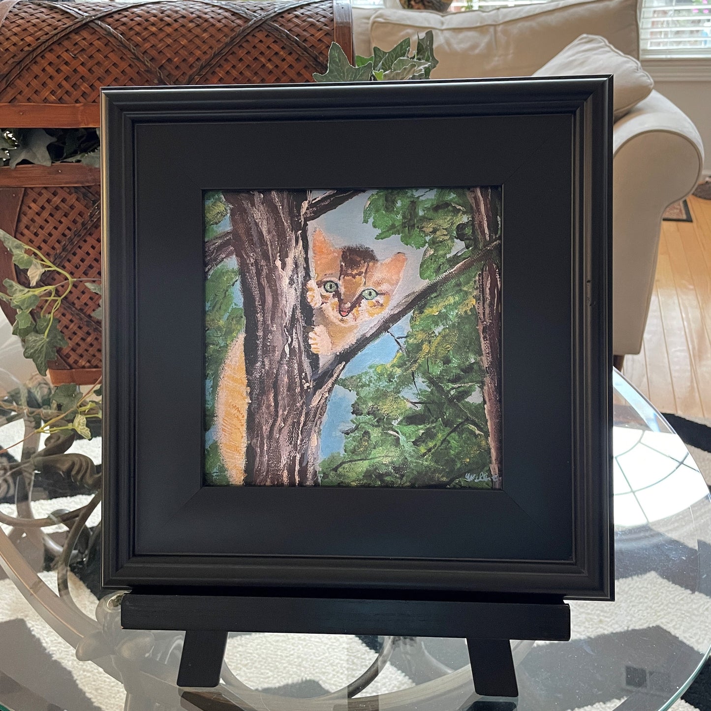 Kitten Cat in Tree Canvas Print of Original Painting in Frame