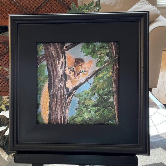 Kitten Cat in Tree Canvas Print of Original Painting by Willie H. Clark, Jr.