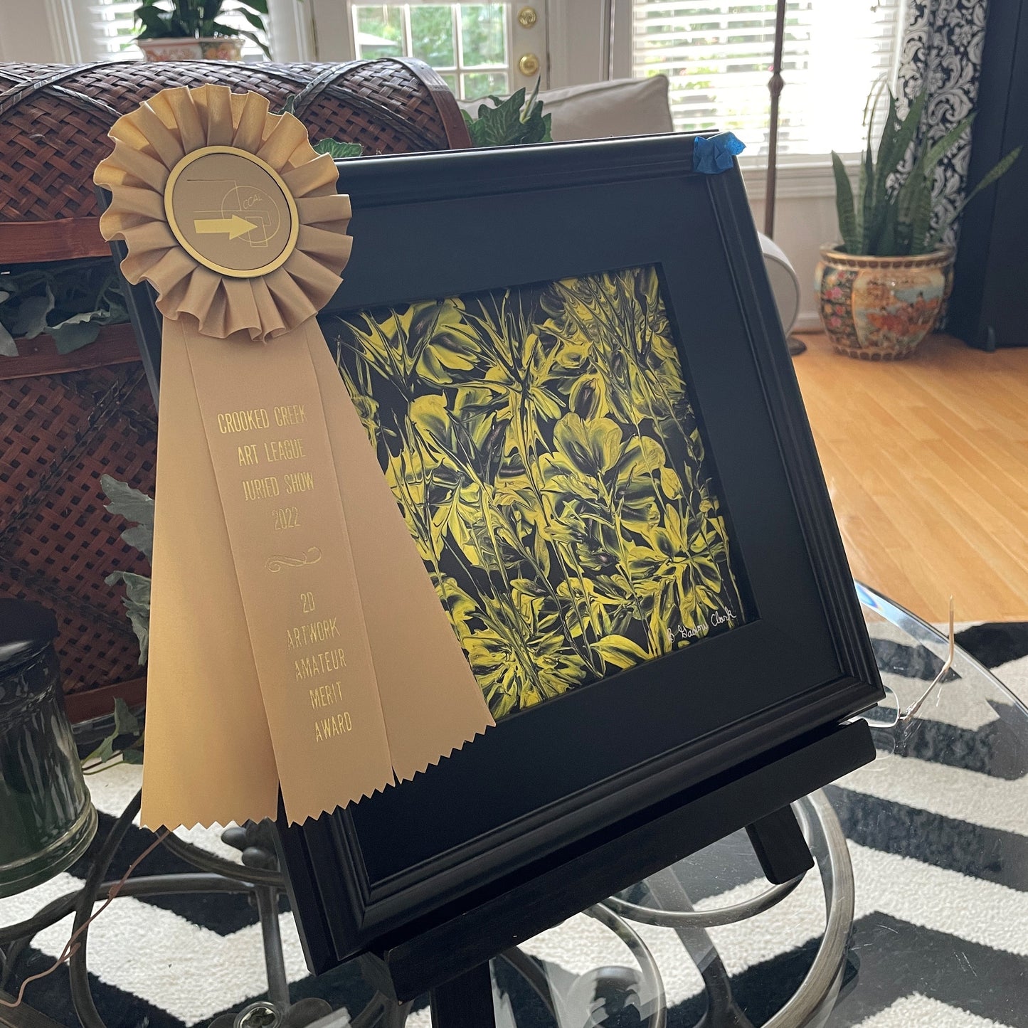 Abstract Yellow Flowers Original Painting Award from Crooked Creek Art League