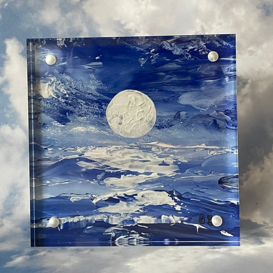 Moon Shining on Ocean Mini Print of Original in Frame