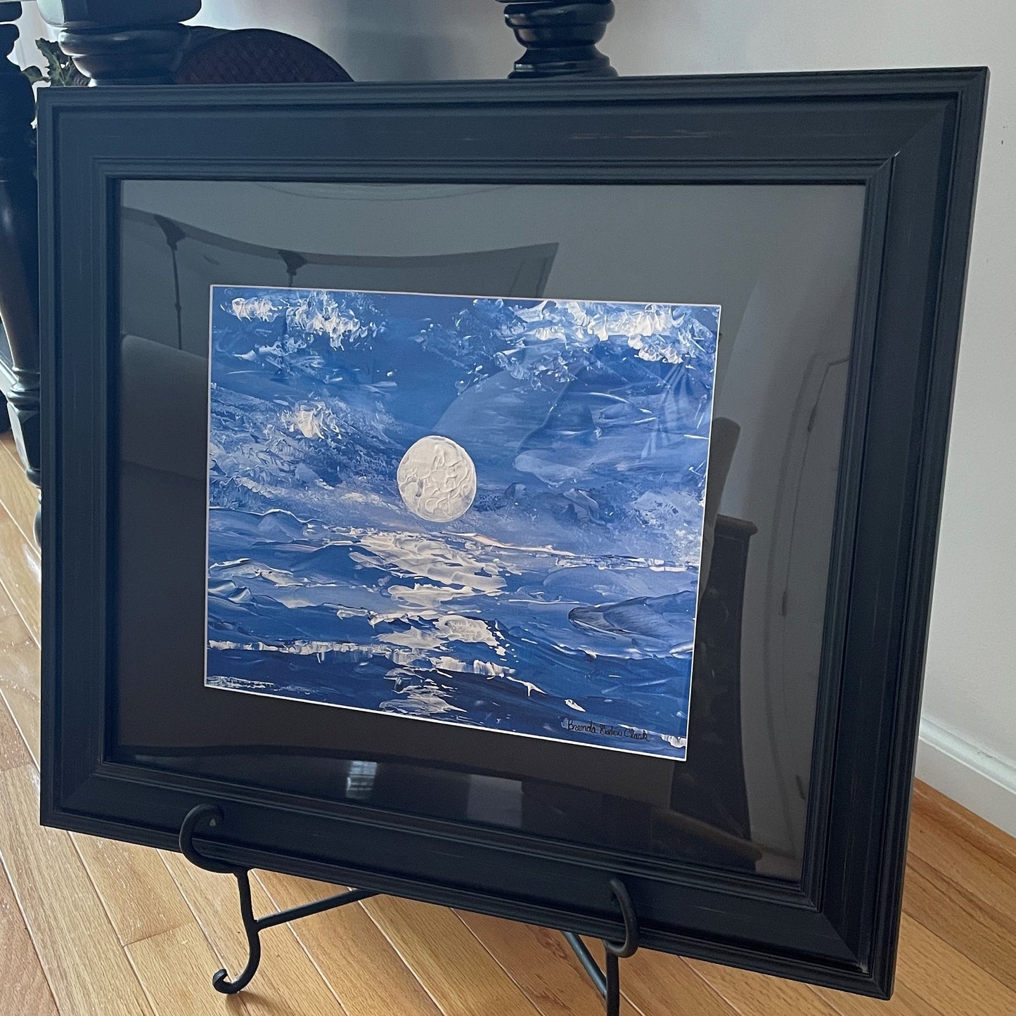 Moon Sea Ocean Blue Paper Print of Original Painting