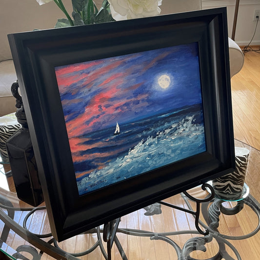 Moon Ocean Sea Sailboat Original Painting by Willie H. Clark, Jr.