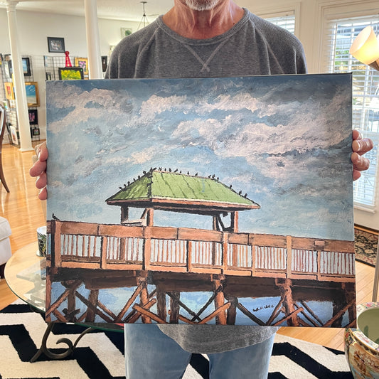 Old Folly Beach Pier in South Carolina Canvas Print of Original Painting