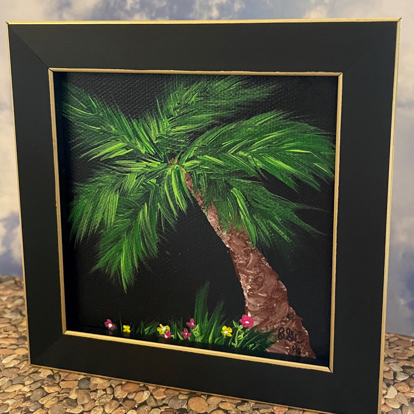Original Painting of a Palm Tree with in Flowers Florida