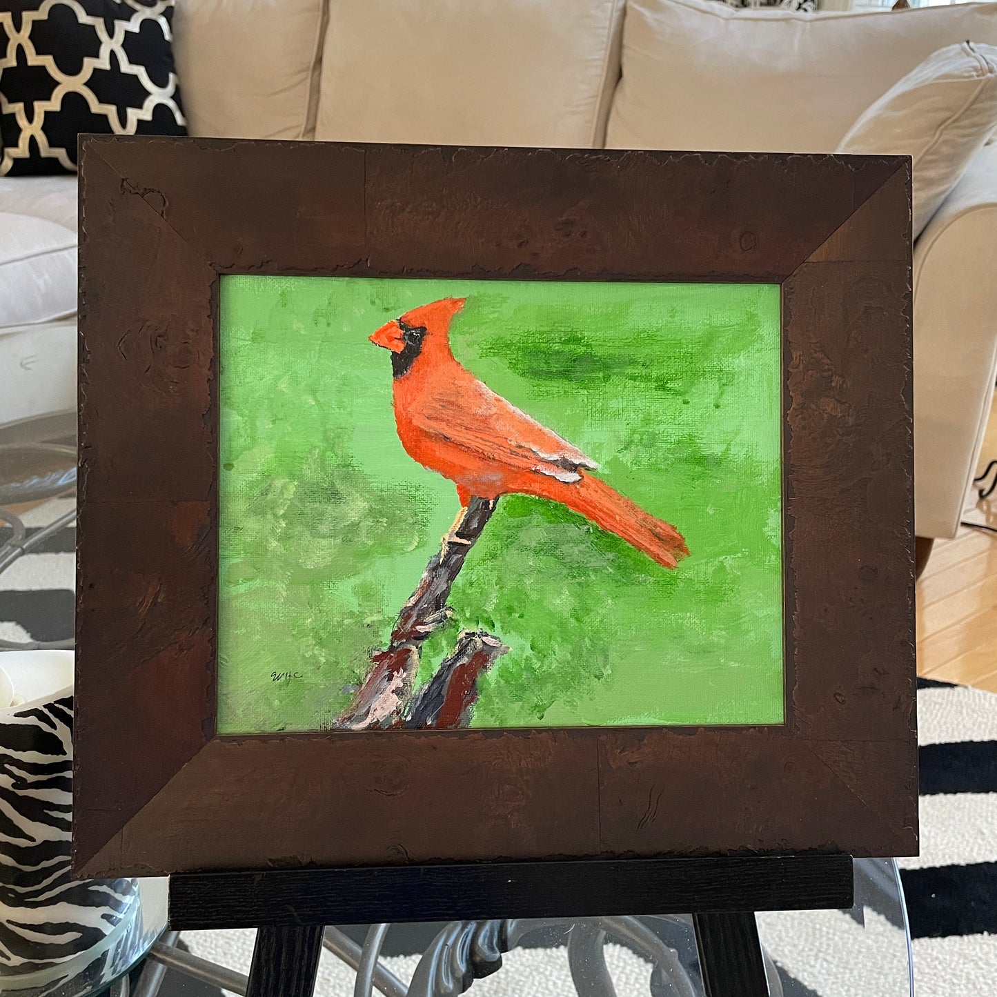 Papa Red Bird Cardinal Original Painting by Willie H Clark