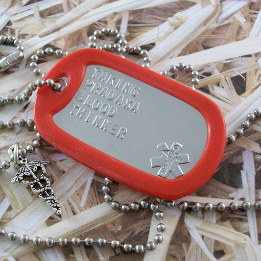 Taking Pradaxa Blood Thinner Medical ID Alert Necklace with Star of Life by Gadow Jewelry