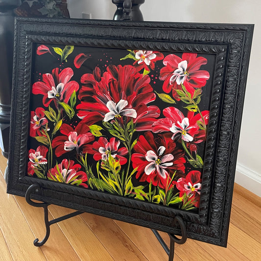 Red Flowers with Tiny Heart Original Painting South Carolina Artist