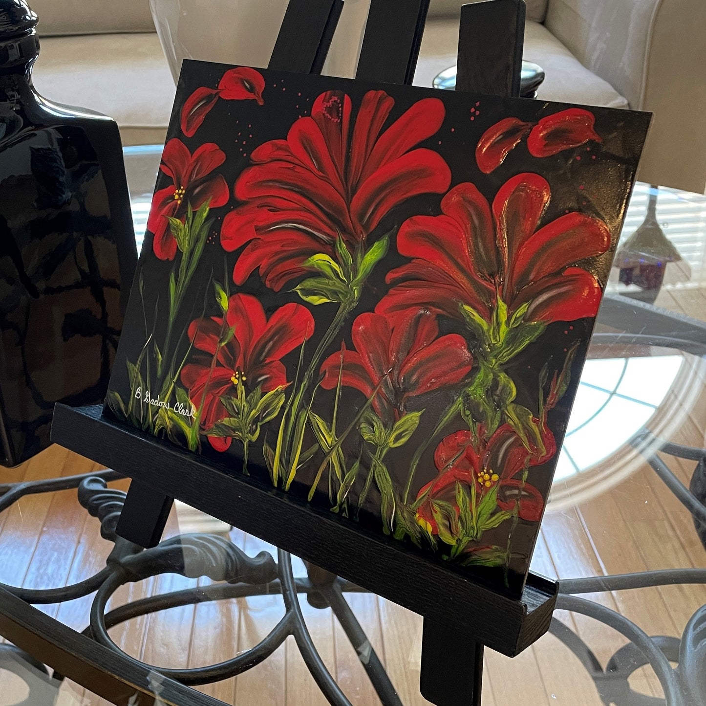 Red Wildflowers Original Painting with Hidden Heart