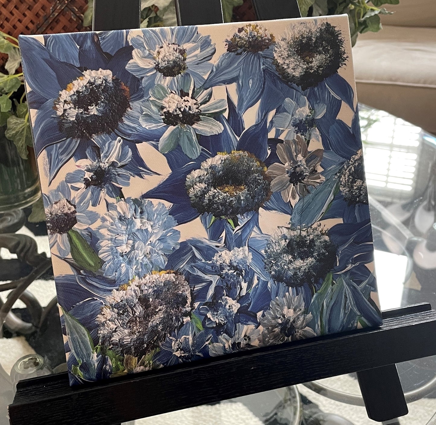 Sapphire Blue Flowers Canvas Print of Original Painting
