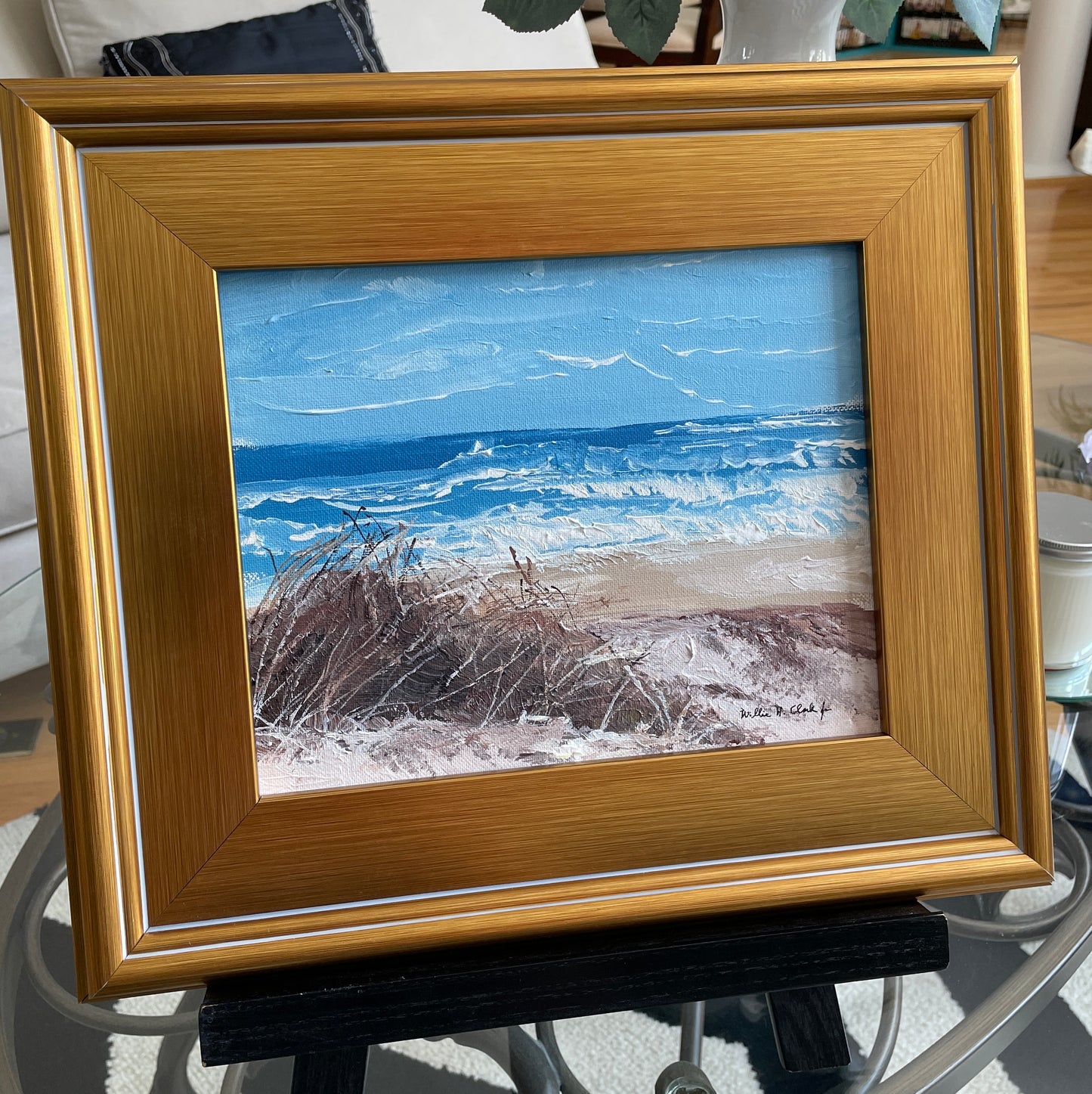 Seagrass on the Beach Original Painting With Gold Frame