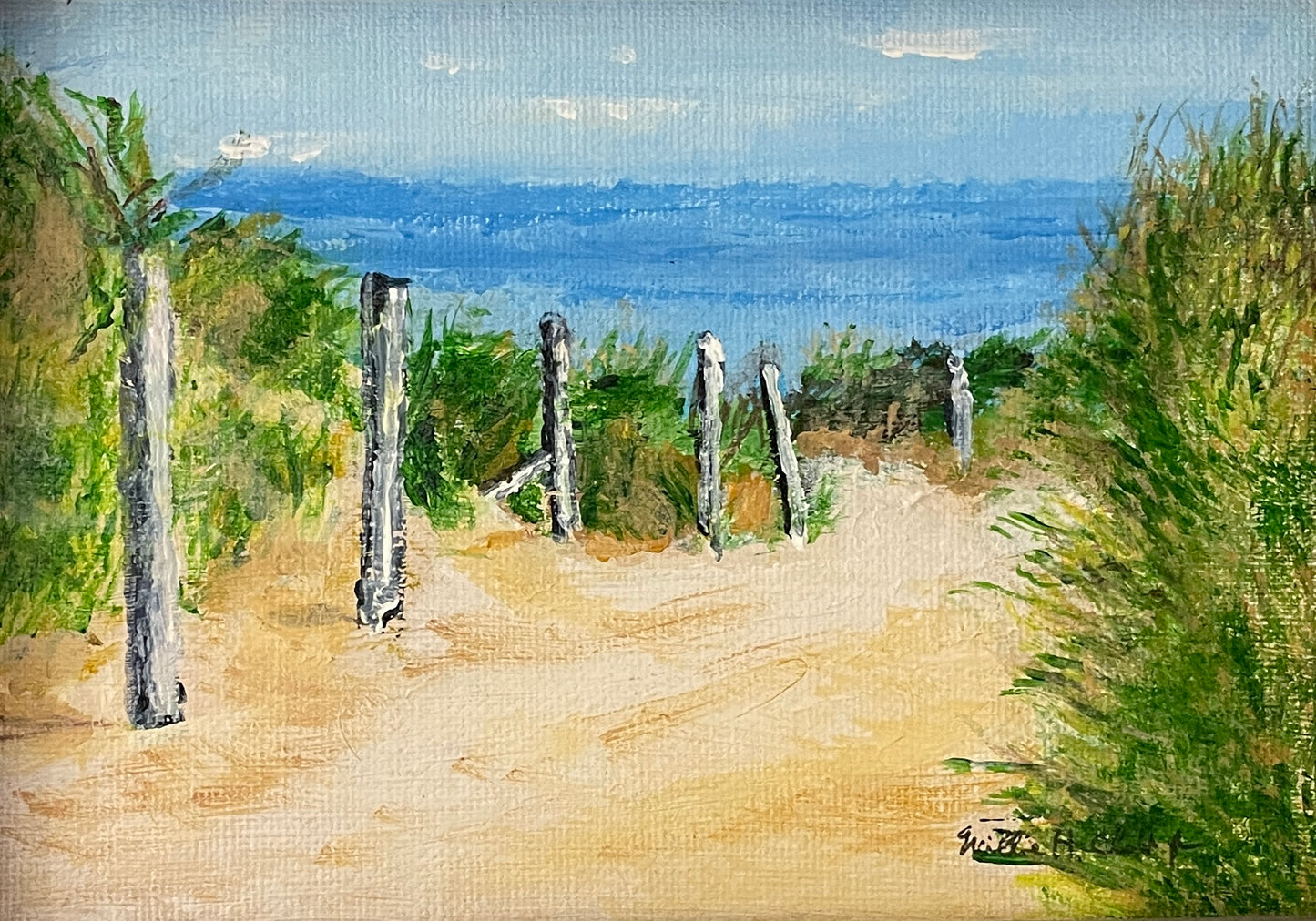 Beach with Old Fence Posts Print of Original Painting