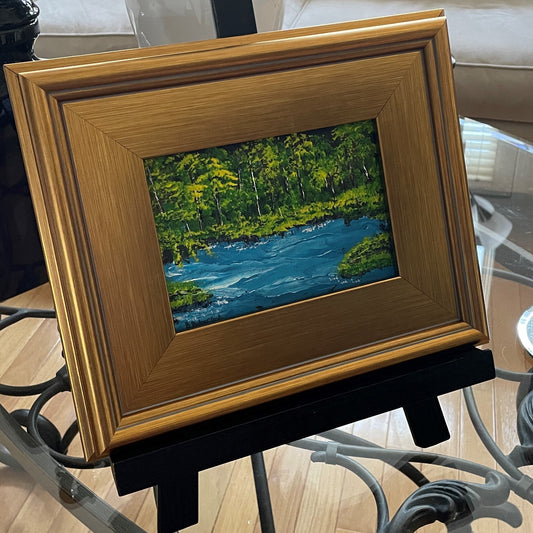 Original Painting of Pond, Lake, Forest, Trees