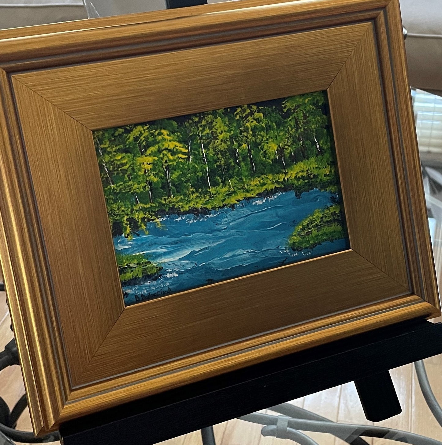 Original Painting of Pond, Lake, Forest, Trees