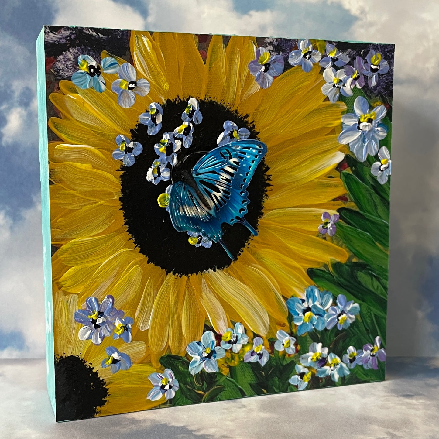 Sunflowers with Butterfly Painting by Brenda Gadow Clark